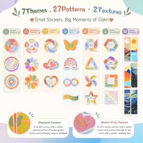 Sensory Stickers for Calm & Focus - 102 Pieces with Dual Textures & Mindfulness Designs