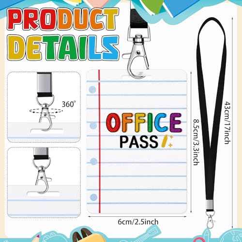 Sabary 6 Sets Pass Lanyards School Passes Wooden Hall Pass Set for Teachers and Classroom Supplies Including Hall Passes of Nurse, Restroom, Library, Office
