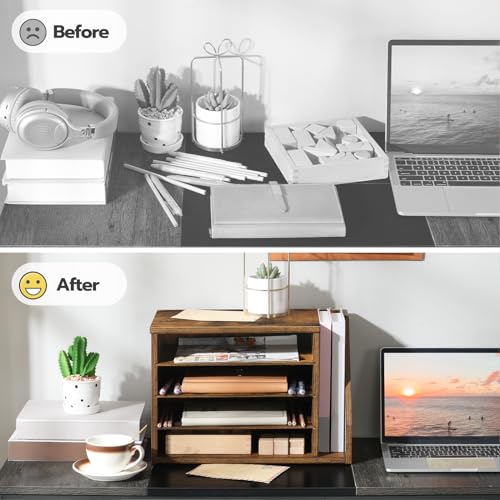 HOOBRO Rustic Brown Mail Sorter with Adjustable Shelves Office Organizer