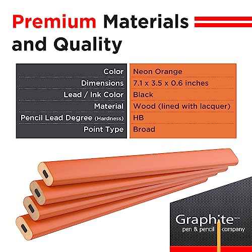 GRAPHITE Hard Lead Carpenter Pencils Bulk - (72) Pieces Lumber Wooden Pencil #2 (HB) - Neon Orange