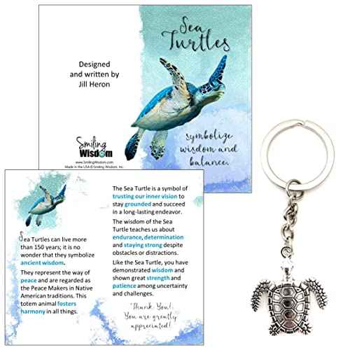 Smiling Wisdom - 20 Bulk Employee Staff Gifts - Mini Appreciation Greeting Cards and Turtle Keychain Gift Sets - 60 Pcs - Silver Sea Turtle