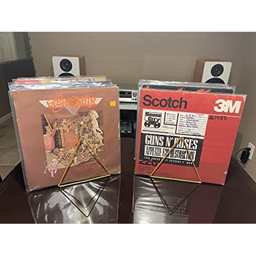 Skywin Record Organizer, 2 Pack Vinyl Rack Storage, Triangle File Organizer for Desk, Vinyl Record Rank Holds Up To 60 Albums, Space Saving Magazine Holder (Gold)