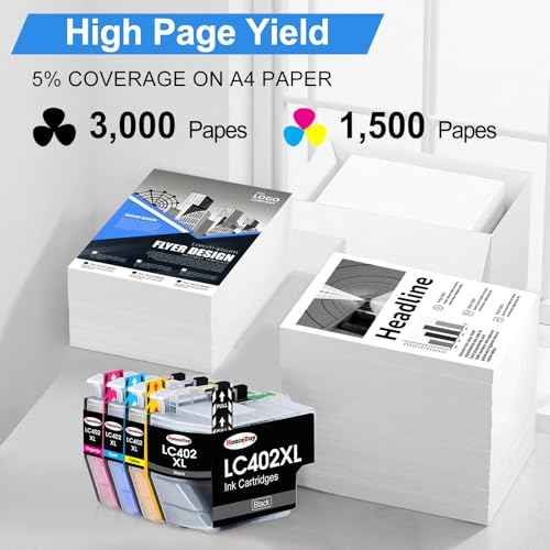 Compatible LC402XL Ink Cartridges for Brother Printer Replacement for Brother LC402XL LC402 LC402 XL for Brother MFC-J5340DW MFC-J6540DW MFC-J6940DW Printer (4 Pack-BK/Y/M/C)