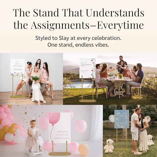 Gold Wedding Welcome Sign Stand with Holder - Elegant Metal Easel Display for Seating Chart, Reception Signs, Welcome Board - 30+ Customizable designs for Baby, Bridal Shower - Versatile Party Sign Holder