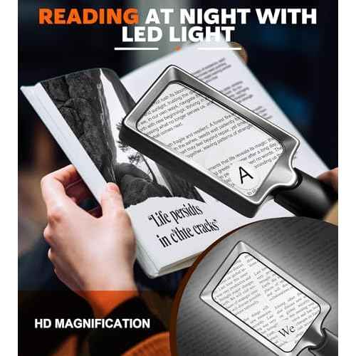 Magnifying Glass with Light - 5X 15X Lighted Magnifier with 20 LED, Large Handheld Magnifying Glasses Illuminated Rectangle Magnifier for Seniors Reading Low Vision Close Work Inspection