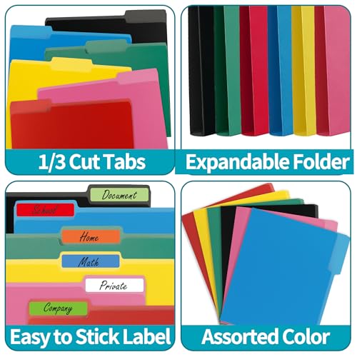 100 Packs Black File Folder,File Folders Letter Size,1/3-Cut Tabs,8.5x11 File Folders for Office,School and Home,Organizer File Folder