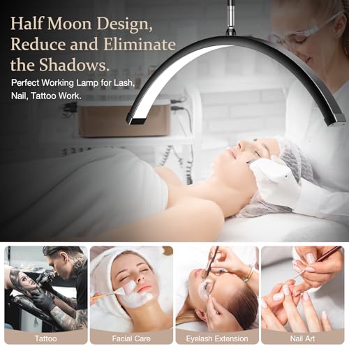Lash Light, 23-Inch Half Moon Light for Eyelash Tech, Nail Tech, Tattoo Artist, and Estheticians, Flexible Gooseneck LED Moon Lash Lamp, Adjustable Brightness and Height, with Tool Tray (Black)
