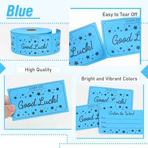 ESSENTIAL 500 Raffle Tickets, Good Luck Raffle Cards, Entry Form with Name, Phone & Email for Raffle, Events, Entry, Class Reward & Door Prize - 5 Color Selection (Blue)