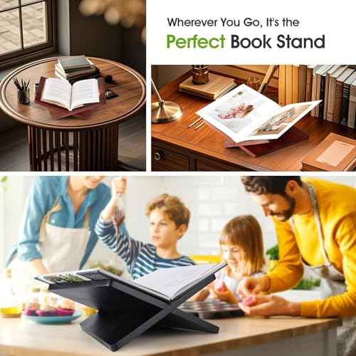 Wood Book Stand for Reading - 15¡Æ Angle Book Display Stand for Cookbooks, Textbooks, Sheet Music & Tablets, Magazines (Redwood)