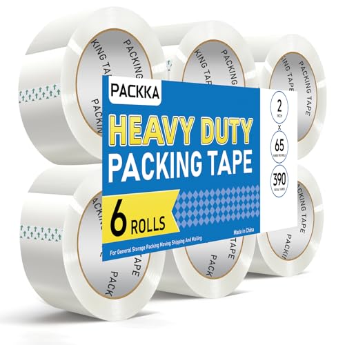 PACKKA Heavy Duty Clear Packing Tape Refill Rolls, 2in x 65 Yards, 6 Rolls