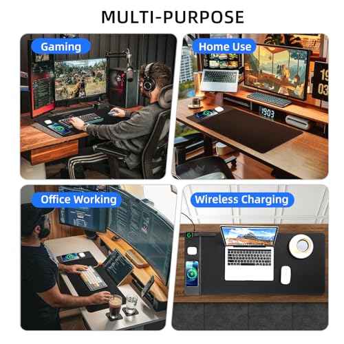 3 in 1 Wireless Charging Mouse Pad, Gaming Mousepad with Wireless Charger Multiple Devices Compitable with Watch/iPhone/Airpods, Large Desk Mat 80 x 40cm,Desk Pad for MacBook, PC, Laptop-Black