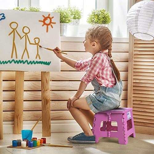 Pink Kids 9-Inch Folding Step Stool - Supports 300lbs for Toddlers & Children
