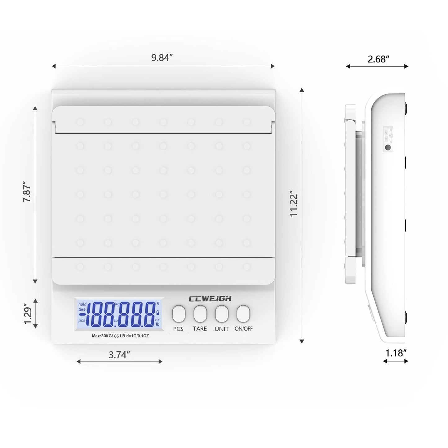 Postal Scale, Transportation Scale, Parcel Scale 30kg/66lb 1g/0.1oz, with Battery and Stainless Steel Scale Plate, can be Used for Home Kitchen, Postal, Transportation, and Parcel