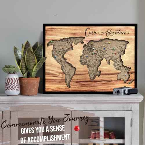 flinelife Cork Board World Travel Map with Pins,16x12, Large Size, World Map Pin Board, Perfect for Couples and Families Gift