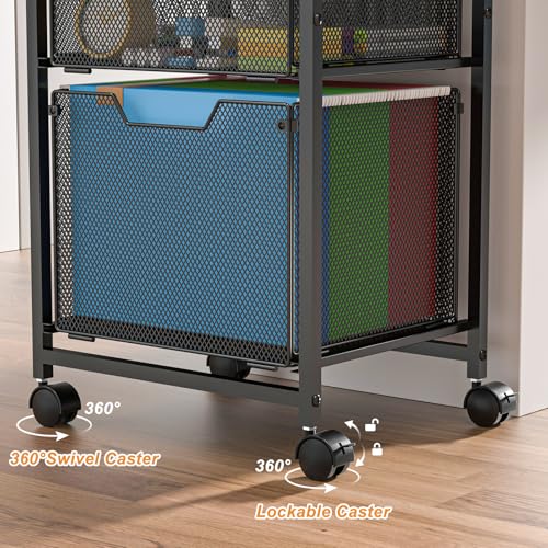 6-Tier Rolling File Cart with 2 Drawers, File Cabinet Organizer for Hanging File Folders, Letter-Size File Storage with Wheels, Multi-Layer Mobile Filing Cabinet for Office and Home