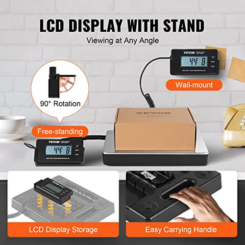 VEVOR Digital Shipping Scale 440 lbs x 0.1 lbs, 12x10in Postal Package Weighing Platform, Tare & Adjustable LCD Screen, Heavy Duty, Portable