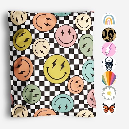 10x13 Inches Smiles Checkerboard Poly Mailers - 100 Pack Shipping Bags