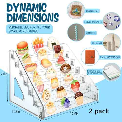 2 Pack 4'' Stickers Display Stand Acrylic Sticker Display Stand Sticker Holder Display for Vendor Events and Small Business Vendors