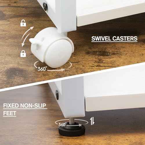 Under Desk Printer Stand - 2-Tier Industrial Mobile Printer Table with Storage Shelf, Heavy Duty Wood Rolling Printer Cart with Wheels for Home and Office,Maple White