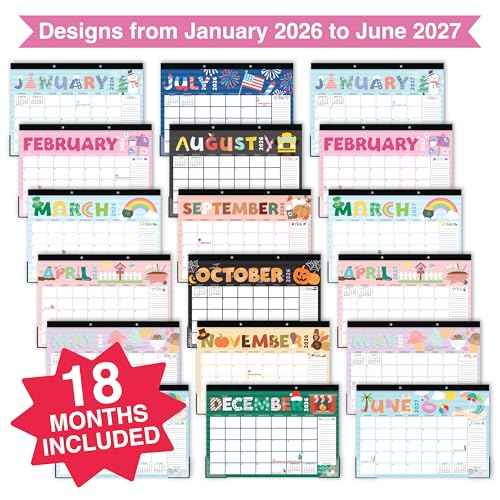 Hadley Designs Desk Calendar 2026 - Desktop Calendar 2026, 18 Month Large Desk Calendars 2026-2027, January 2026 - June 2027, Cute Pastel Theme Classroom Decor Teacher Must Haves, Designed in USA
