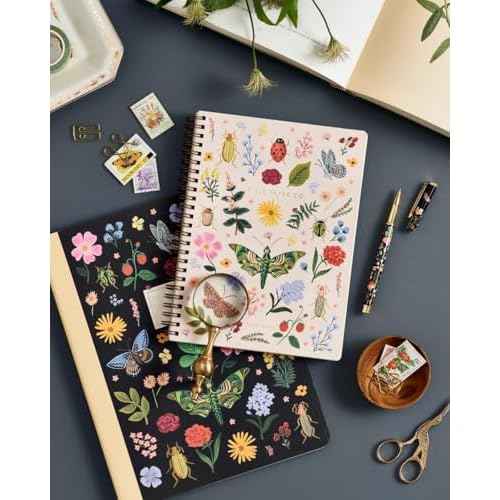 RIFLE PAPER CO. Spiral Notebook | 150 Ruled Pages, Inner Storage Pocket Folders, Double-Spiral Binding, Metallic Gold Foil Accents (8.25" L x 6.25" W), Curio