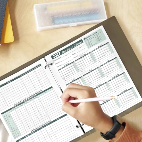 VistaRise 2027 Employee Attendance Calendar - Pack of 25 Green Sheets