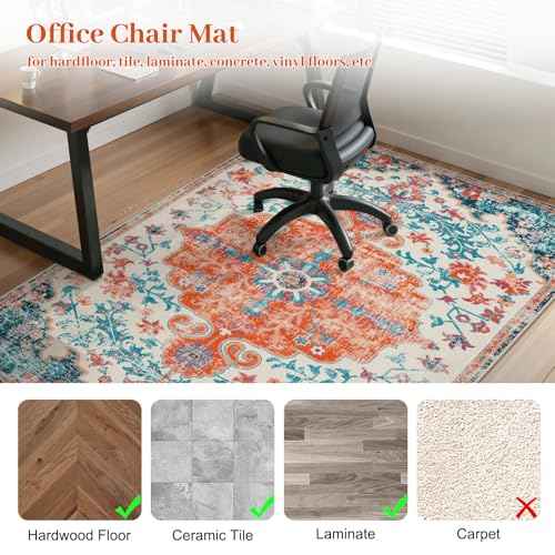 Anidaroel 48"x60" Office Chair Mat for Hardwood Floor, Desk Chair Mats for Hard Floors, Office Rug for Rolling Chair, Easy Glide Desk Floor Mat, Computer Gaming Chair Mat, Orange/Multi