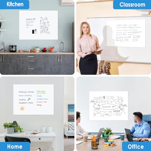 MaxGear White Board 48"x36" Adhesive Dry Erase Board Large Whiteboard Sticker for Wall, Big Wallpaper for Office, Classroom, Home, 4 Markers, 1 Marker Holder, 1 Eraser, 4 Magnets, 4' x 3'