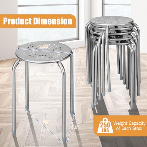 POWERSTONE 6-Pack Stackable Metal Stools - Portable Nesting Chairs for Classroom, Home, Office (Grey)