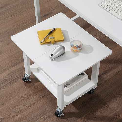SunnyPoint 2-Tier Under Desk Printer Stand with Storage Shelf and Steel Frame, Industrial Mobile Printer Cart Holder with Lockable Wheels for Home and Office (WHT)