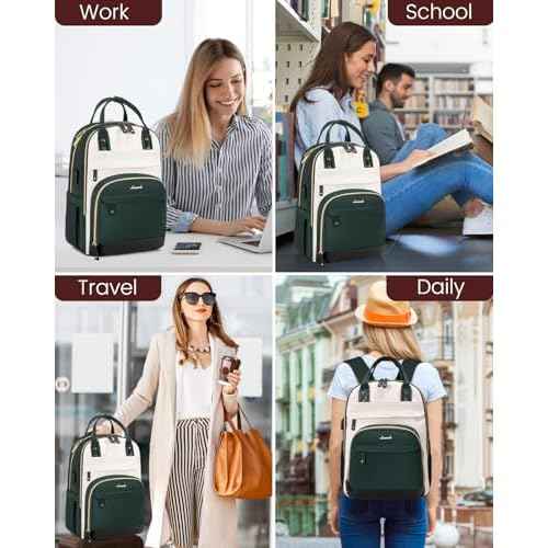 LOVEVOOK Backpack for Women,Laptop Backpack Women,Fits 18 Inch Laptop Bag,School Backpacks,Fashion Travel Work Anti-theft Bag,Waterproof Business Computer College Backpack Purse,Beige-Green-Black