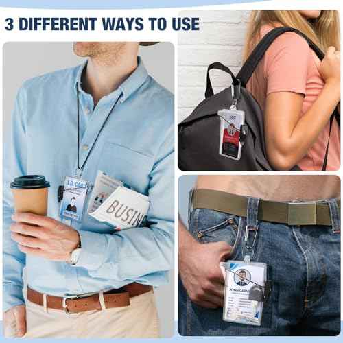 16 Pack Waterproof ID Badge Holder Case Waterproof Clear Vertical ID Card Holder with Lanyard Carabiner and Keychain