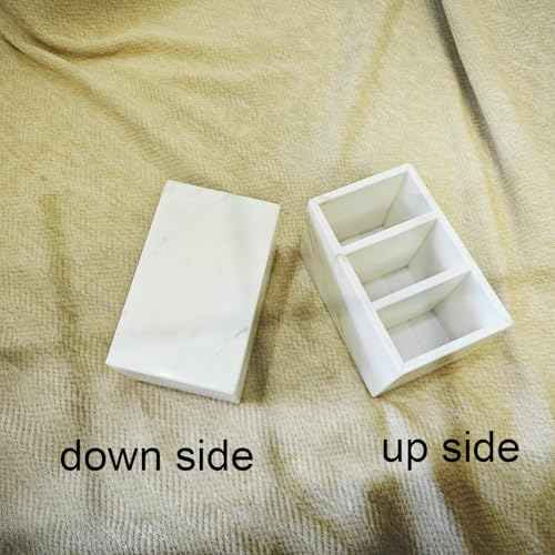 Marble Pen Holder, White Stone, Rectangular Desktop Organizer for Office Study (white 3 layer)