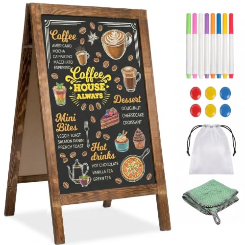Gray Double-Sided A-Frame Chalkboard Sign 40x20 with Solid Pine Frame, Magnetic Surface, Outdoor Stability - Maolooki