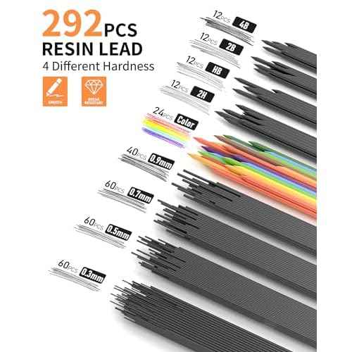 21PCS Metal Mechanical Pencil Set, Art Lead Pencil 0.3, 0.5, 0.7, 0.9, 2mm Holder(HB 2H 2B 4B Color) with 10 Tubes Graphite Lead Refills Eraser with Case for Drafting Drawing Sketching