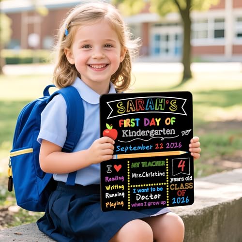 V-Opitos 10x12 Inch Double Sided Reusable School Sign with 6 Pens | Preschool & Kindergarten Photo Props