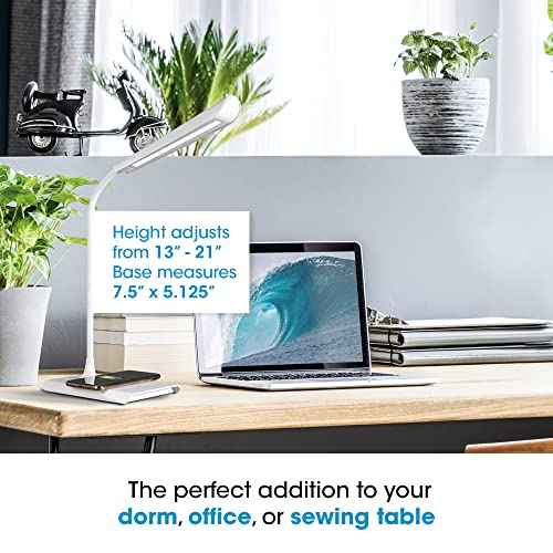 OttLite Power-Up LED Desk Lamp with Wireless Qi Charging & USB Charging Port, with ClearSun LED Technology - Flexible Neck, 3 Brightness Settings, Reduces Eyestrain - Task Lamp for Office & Dorms