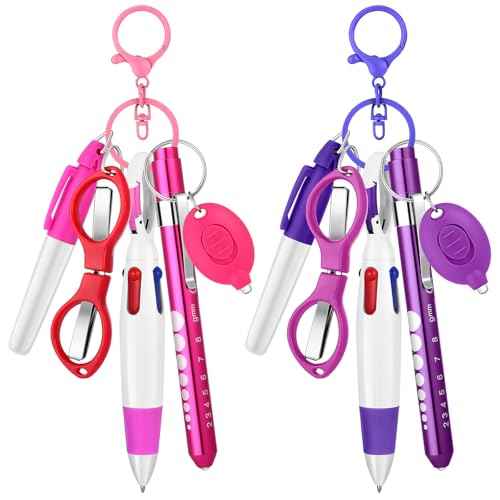 12 pcs Nurse Pen Set Two Colors Pink Purple Include Permanent Marker Pen Pen Lights for Nurses Retractable Ballpoint Pen Nursing Keychain Clip Foldable Scissors LED Flashlight Keychain for Nurses