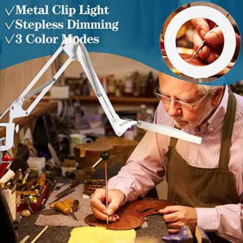 HITTI 10X Magnifying Glass with Light, 1,800 Lumens Stepless Dimmable, 3 Color Modes, 4.2¡È Real Glass Lens LED Magnifying Desk Lamp & Clamp, Magnifier Light and Stand for Crafts Close Work-White