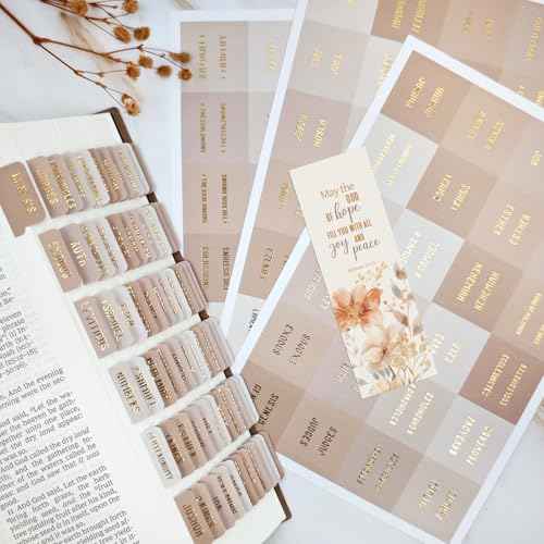 Laminated Bible Tabs, Bible Study Supplies, Large Print Bible Book Tabs for Women and Men, (Gold Foil Embossed Lettering) Bible Labels Index Tabs, Bible Accessories for Easy Navigation (Khaki)