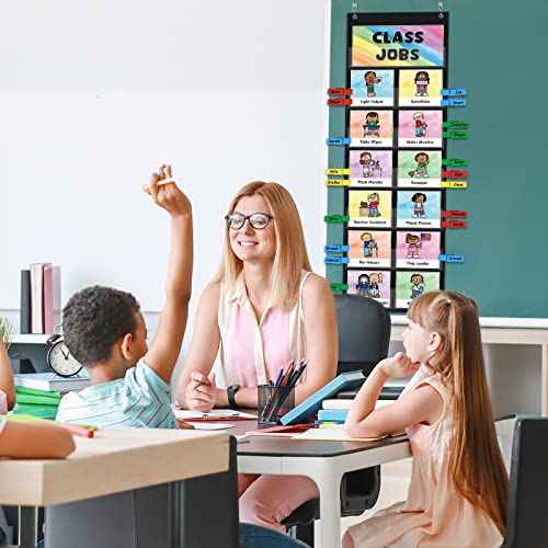 ABCxGOOD Class Jobs Pocket Chart Class Management Educational Pocket Chart Teacher's Helper, Preschool Classroom Must Haves Supplies, Great for Classroom Homeschool. (Black) (Black, 29.5"*10")