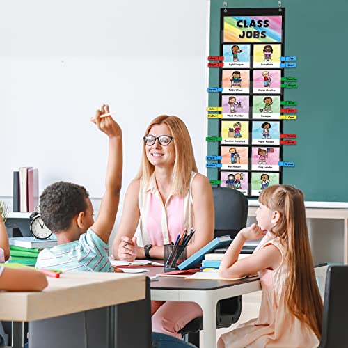 ABCxGOOD Classroom Jobs Pocket Chart Black 29.5 x 10 inches with 40 Cards