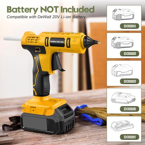 100W Cordless Hot Glue Gun for DeWalt 20V Battery(NO Battery), Full Size Hot Wireless Hot Glue Gun Kit with 12pcs 0.43'' Large Glue Gun Stick Set for Craft & DIY