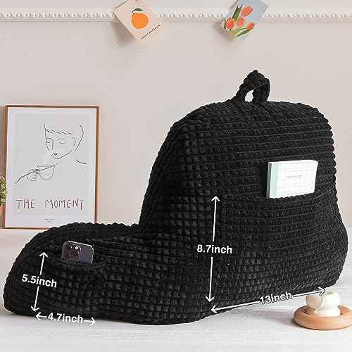 A Nice Night Reading Pillow Bed Wedge Large Adult Children Backrest with Arms Back Support for Sitting Up in Bed/Couch for Lounging Bedrest,Waffle Stereoscopic Design,Black