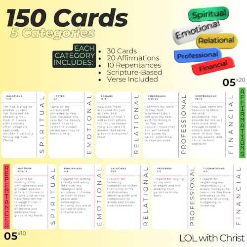 150 Christian Affirmation and Prayer Cards ? Activate God¡¯s Word with Scripture-Based Affirmations with Bible Verse # Across 5 Life Areas ? LOL with Christ
