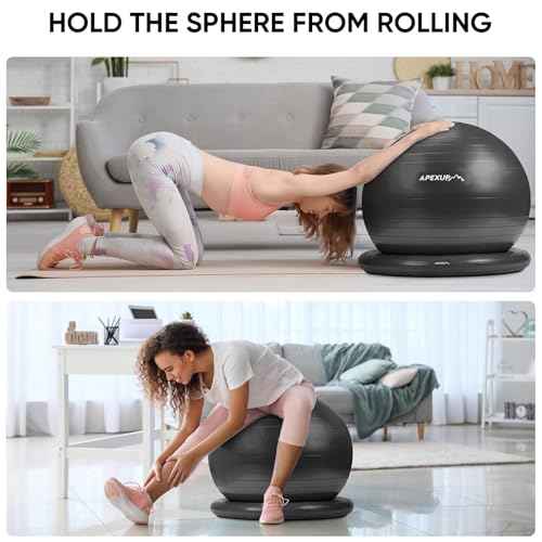 APEXUP Yoga Ball Chair, Exercise Ball Chair with Base for Office, Anti Slip Stability Ball Fitness Ball Seat, Home Gym Workout Ball, Balance Ball with Pump (Black, XL)
