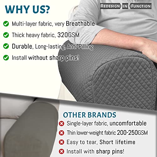 Roytub 2-Pack Grey Stretch Couch Arm Covers 17.5 x 6.3 x 8.2 in, Breathable Quilted Sofa Armrest Protectors