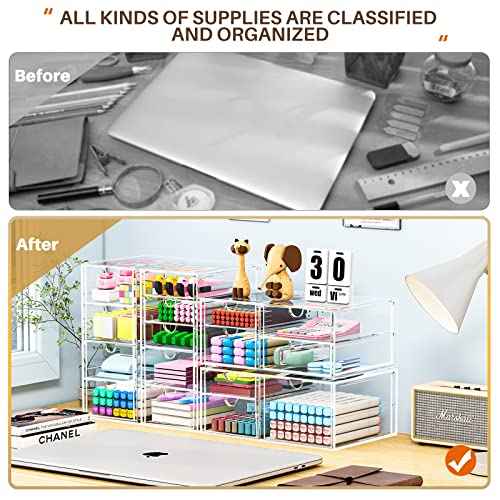 Makeup Organizer Storage With 16 Drawers, 4 Pcs Desktop Office Supplies, Desk Organizers, Clear Accessories, Dustproof Drawer and for Make Up, Jewelry, Pen, Stationary