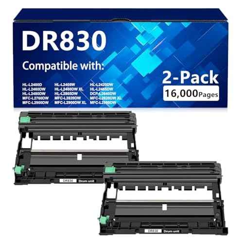DR830 Drum Unit Compatible Replacement for DR-830 TN830 Drum Unit for DCP-L2640DW HL-L2405W HL-L2460DW HL-L2480DW MFC-L2820DW MFC-L2900DW HL-L2400D Printer(No Toner, 2 Pack)