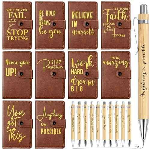 30 Sets Christmas Employee Appreciation Gifts Bulk Inspirational Leather Journal Notebooks with Bamboo Pens Thank You Gifts for Teacher Nurse Coworker Team Staff (Brown)